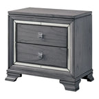Lit panneau contemporain gris 3 pièces, table de nuit et commode avec LED