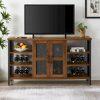 Meuble Bar Industriel, Buffet de Rangement pour Alcools, Desserte avec Range-Bouteilles et Porte-Verres 140 cm (l) x 35 cm (P) x 77 cm (H)