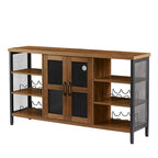 Meuble Bar Industriel, Buffet de Rangement pour Alcools, Desserte avec Range-Bouteilles et Porte-Verres 140 cm (l) x 35 cm (P) x 77 cm (H)