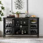 Meuble Bar Industriel, Buffet de Rangement pour Alcools, Desserte avec Range-Bouteilles et Porte-Verres 140 cm (l) x 35 cm (P) x 77 cm (H)