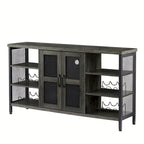 Meuble Bar Industriel, Buffet de Rangement pour Alcools, Desserte avec Range-Bouteilles et Porte-Verres 140 cm (l) x 35 cm (P) x 77 cm (H)
