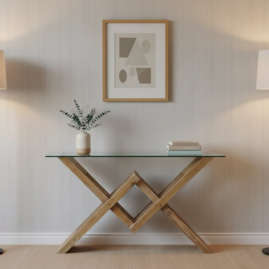 Console table à plateau en verre - 58x16x34