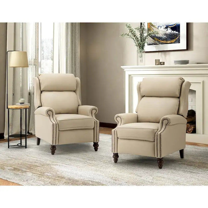 Fauteuil inclinable moderne en cuir véritable avec clous décoratifs (ensemble de 2)