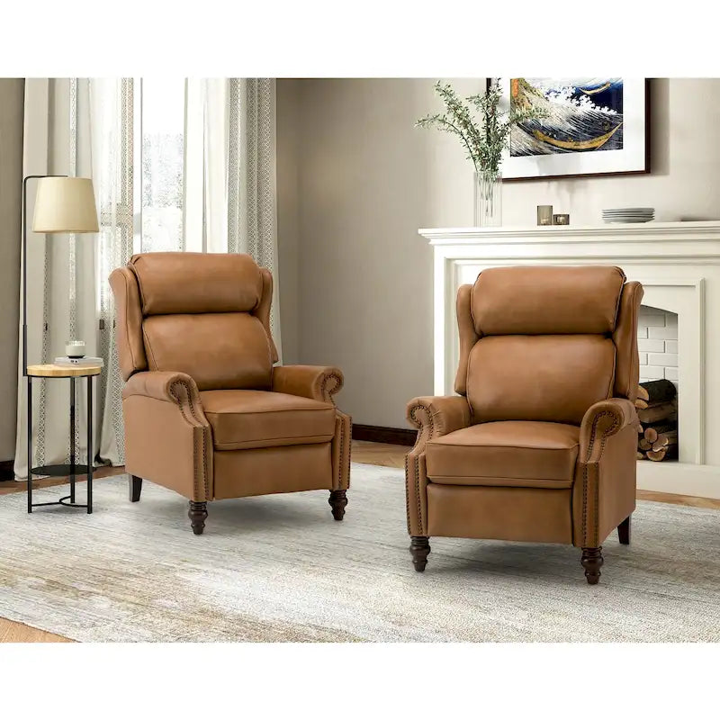 Fauteuil inclinable moderne en cuir véritable avec clous décoratifs (ensemble de 2)