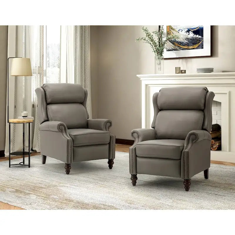 Fauteuil inclinable moderne en cuir véritable avec clous décoratifs (ensemble de 2)