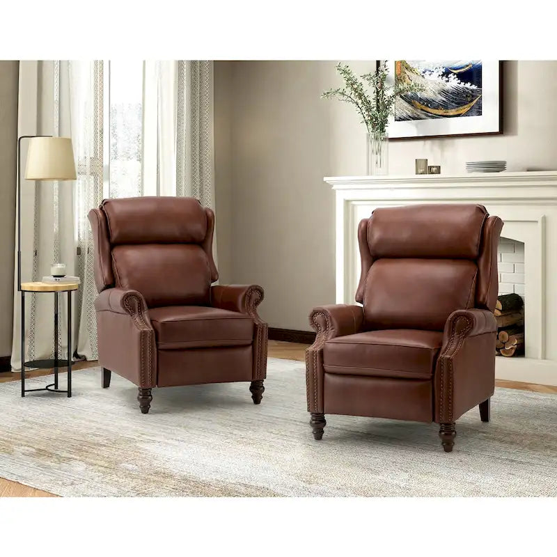 Fauteuil inclinable moderne en cuir véritable avec clous décoratifs (ensemble de 2)