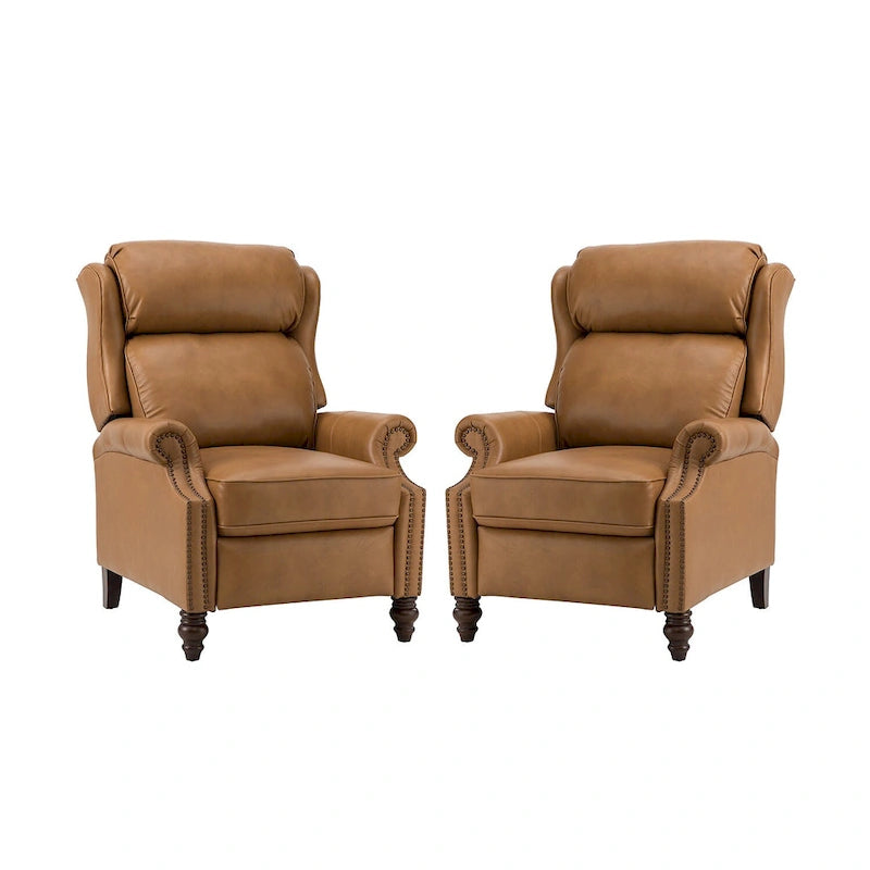 Fauteuil inclinable moderne en cuir véritable avec clous décoratifs (ensemble de 2)
