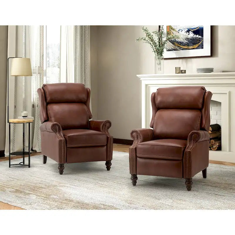 Fauteuil inclinable moderne en cuir véritable avec clous décoratifs (ensemble de 2)