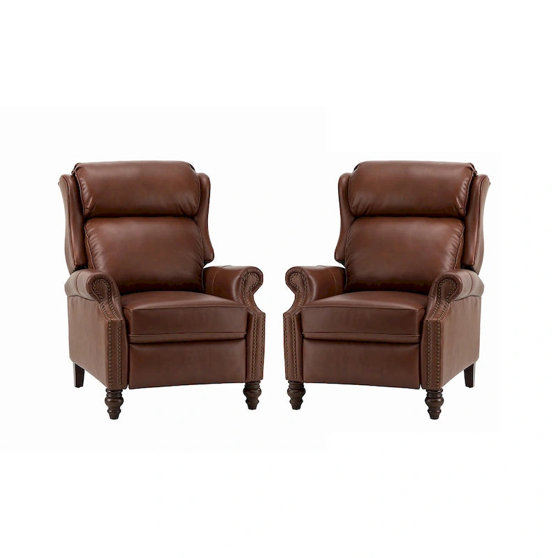 Fauteuil inclinable moderne en cuir véritable avec clous décoratifs (ensemble de 2)