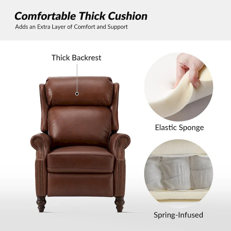 Fauteuil inclinable moderne en cuir véritable avec clous décoratifs (ensemble de 2)