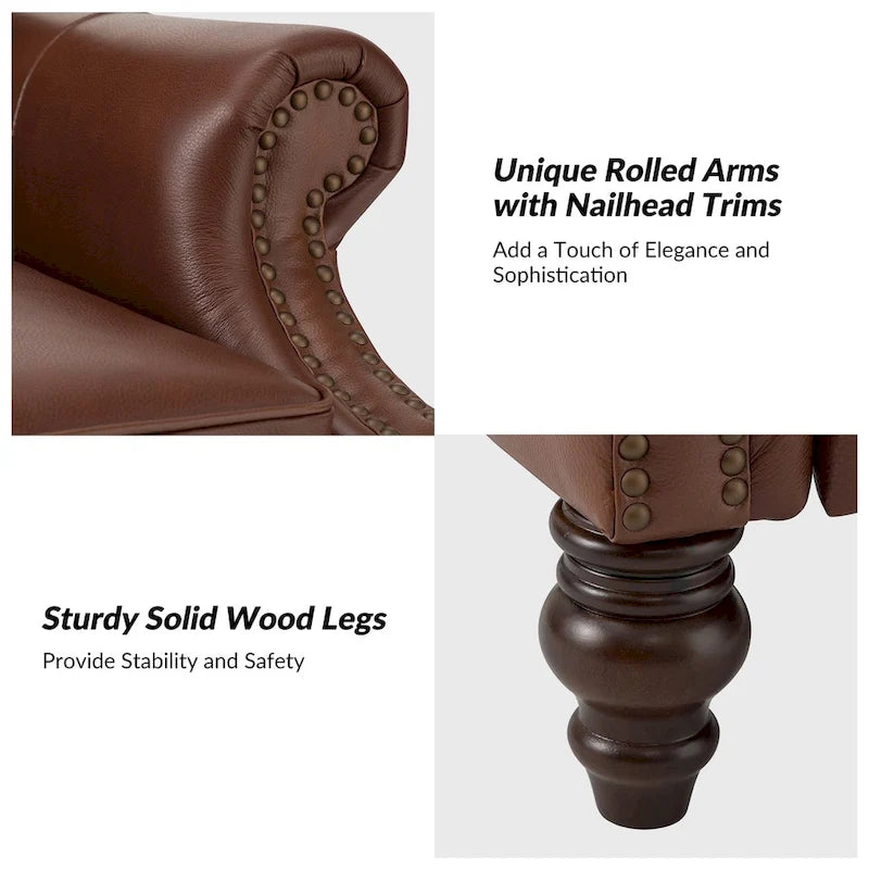 Fauteuil inclinable moderne en cuir véritable avec clous décoratifs (ensemble de 2)