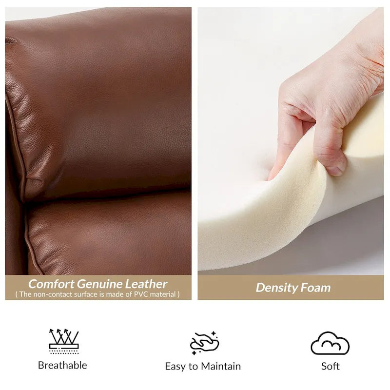 Fauteuil inclinable moderne en cuir véritable avec clous décoratifs (ensemble de 2)