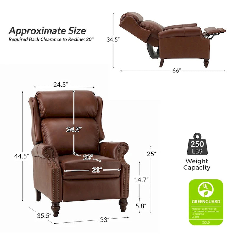 Fauteuil inclinable moderne en cuir véritable avec clous décoratifs (ensemble de 2)