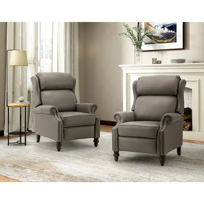 Fauteuil inclinable moderne en cuir véritable avec clous décoratifs (ensemble de 2)