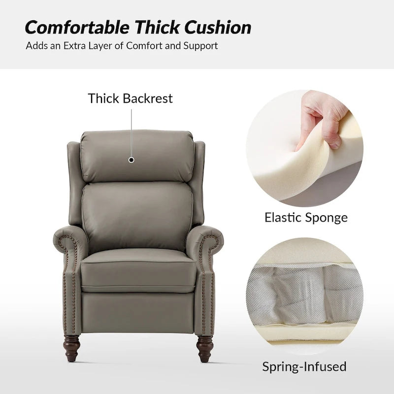 Fauteuil inclinable moderne en cuir véritable avec clous décoratifs (ensemble de 2)