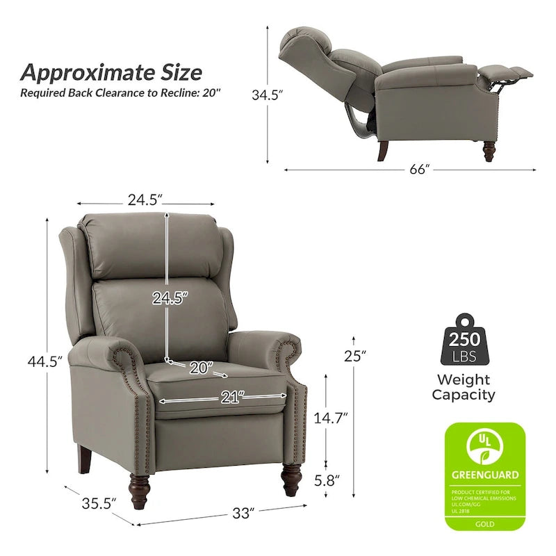 Fauteuil inclinable moderne en cuir véritable avec clous décoratifs (ensemble de 2)