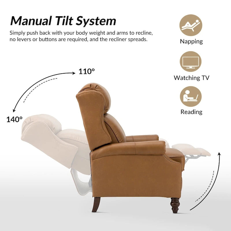 Fauteuil inclinable moderne en cuir véritable avec clous décoratifs (ensemble de 2)
