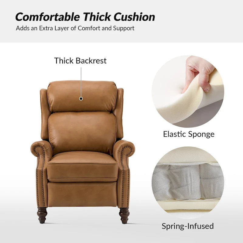 Fauteuil inclinable moderne en cuir véritable avec clous décoratifs (ensemble de 2)