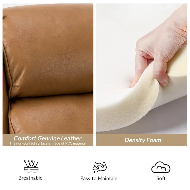 Fauteuil inclinable moderne en cuir véritable avec clous décoratifs (ensemble de 2)