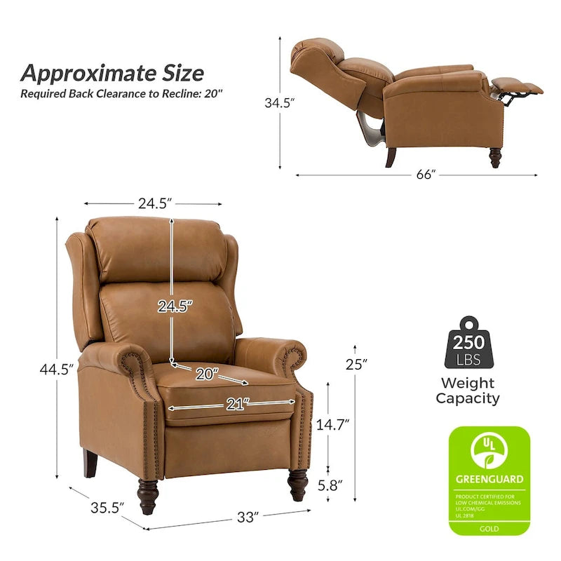 Fauteuil inclinable moderne en cuir véritable avec clous décoratifs (ensemble de 2)