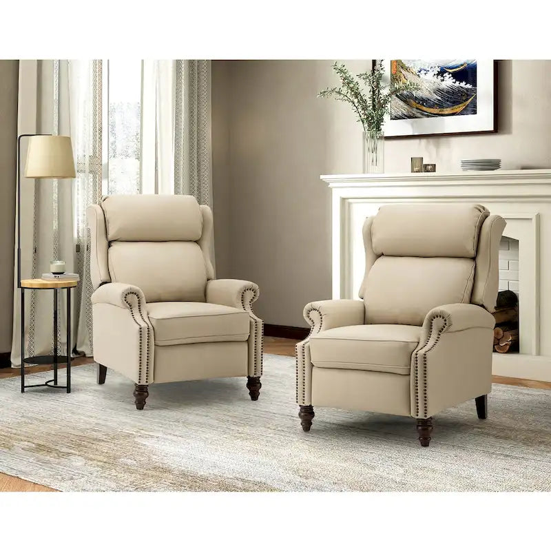 Fauteuil inclinable moderne en cuir véritable avec clous décoratifs (ensemble de 2)