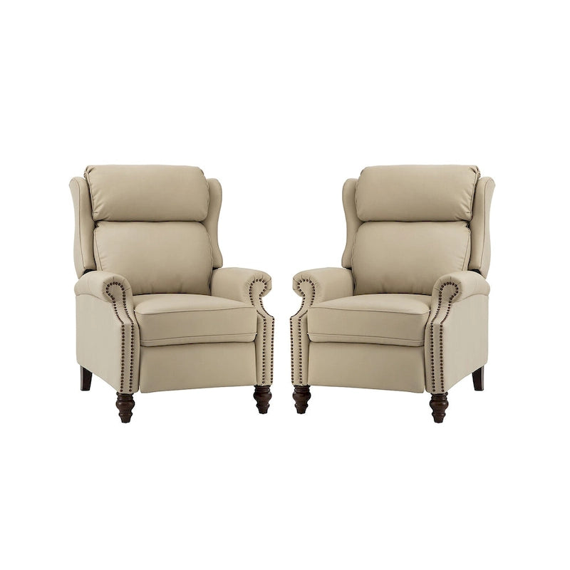 Fauteuil inclinable moderne en cuir véritable avec clous décoratifs (ensemble de 2)