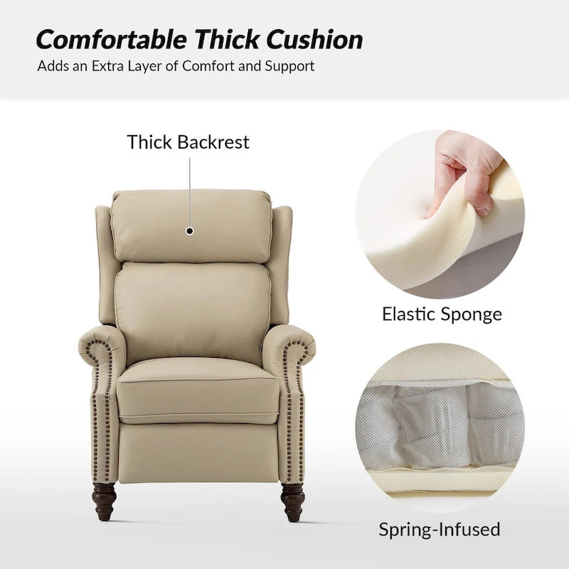 Fauteuil inclinable moderne en cuir véritable avec clous décoratifs (ensemble de 2)