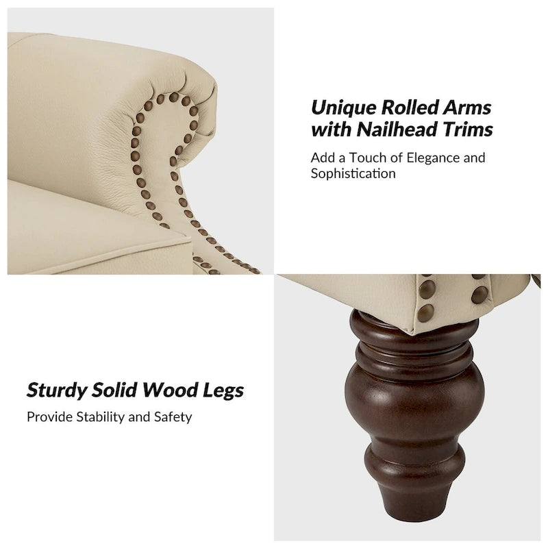 Fauteuil inclinable moderne en cuir véritable avec clous décoratifs (ensemble de 2)