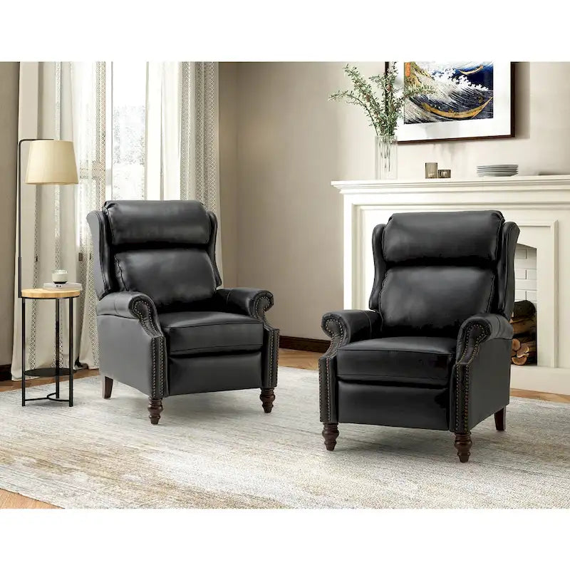 Fauteuil inclinable moderne en cuir véritable avec clous décoratifs (ensemble de 2)