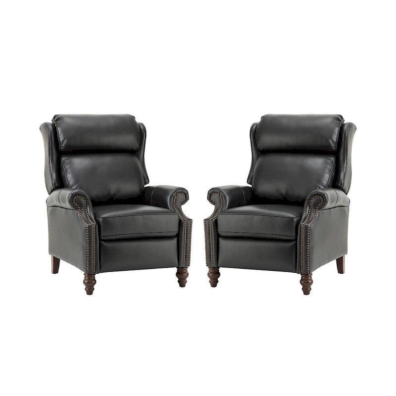 Fauteuil inclinable moderne en cuir véritable avec clous décoratifs (ensemble de 2)