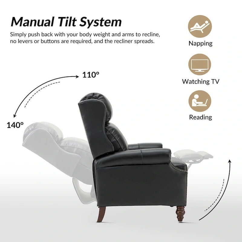Fauteuil inclinable moderne en cuir véritable avec clous décoratifs (ensemble de 2)