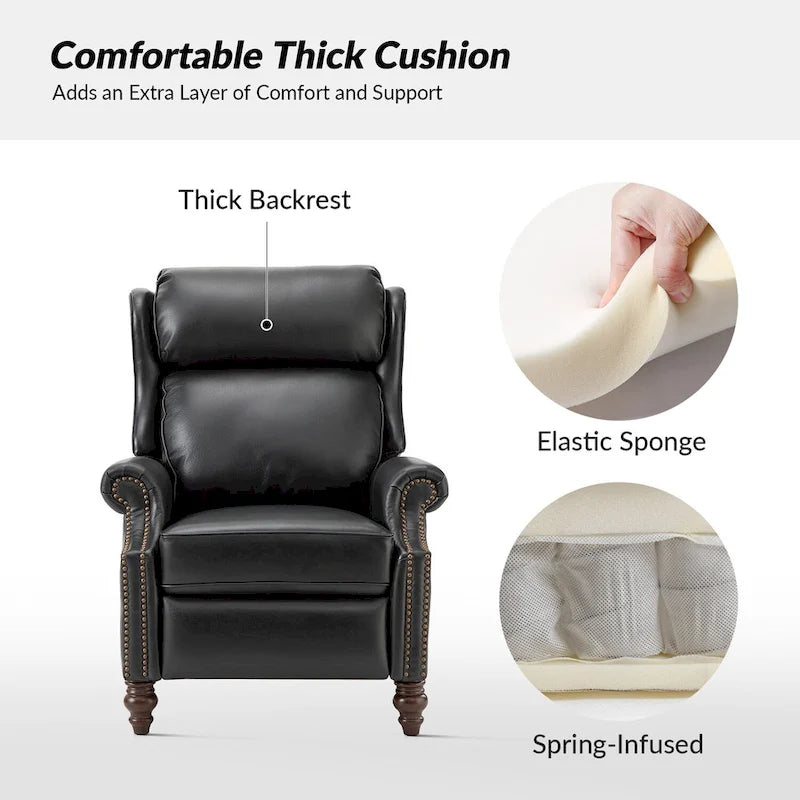 Fauteuil inclinable moderne en cuir véritable avec clous décoratifs (ensemble de 2)
