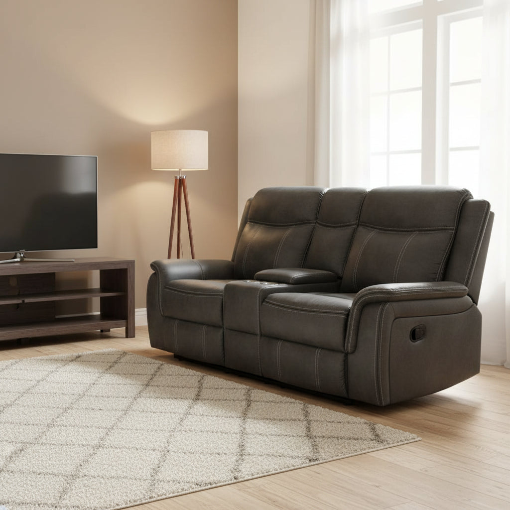Tom 74 Inch Motion Manual Recliner Loveseat, Gel Foam, Black Faux Leather