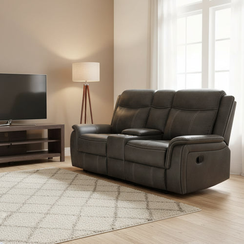 Tom 74 Inch Motion Manual Recliner Loveseat, Gel Foam, Black Faux Leather