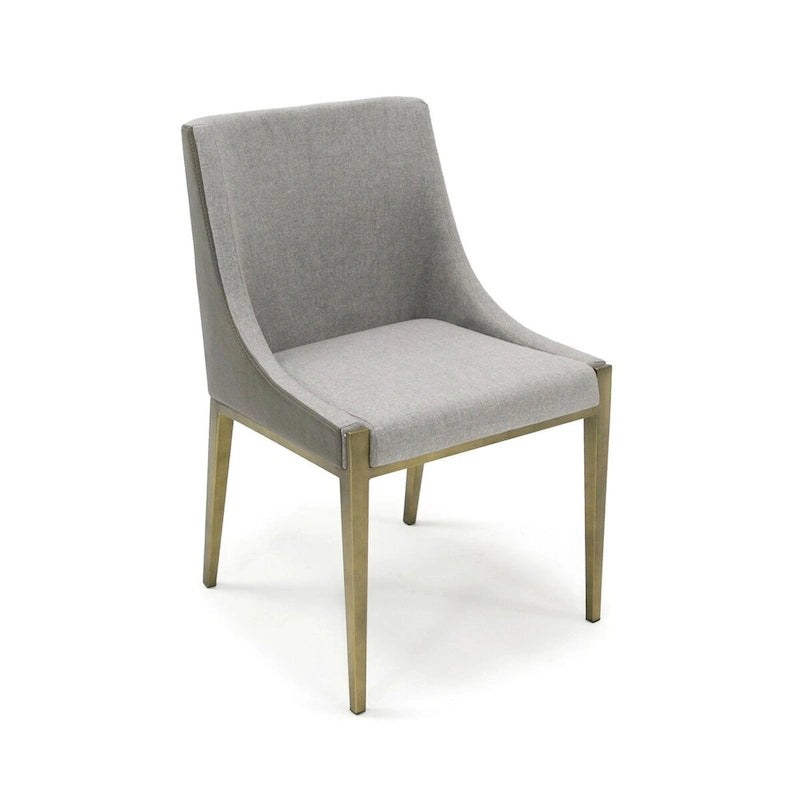 Chaise de salle à manger de 21 pouces, accoudoirs inclinés, similicuir gris, base en laiton