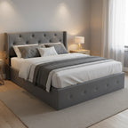 Cadre de lit double avec sommier relevable et ports USB