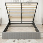 Cadre de lit double avec sommier relevable et ports USB
