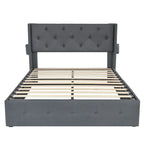 Cadre de lit double avec sommier relevable et ports USB