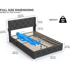 Cadre de lit double avec sommier relevable et ports USB